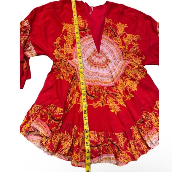 Free People Sunset Dreams V Neck Ruffle Bell Sleeve Tunic Blouse Top oversized - Picture 14 of 15